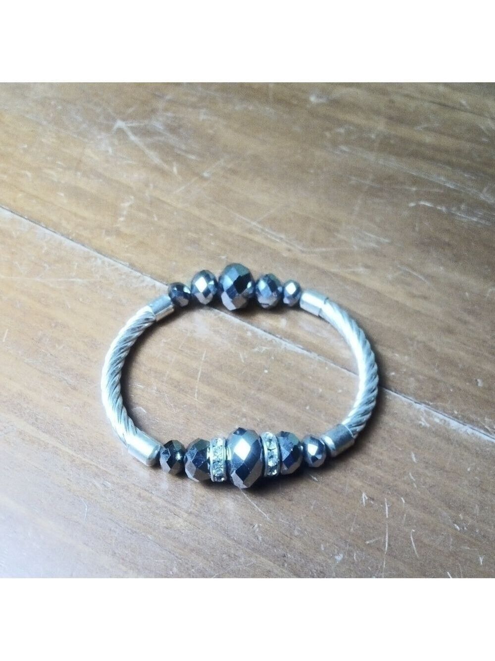 Silver Rope Pattern Stretchy Bracelet - Picture 2 of 3